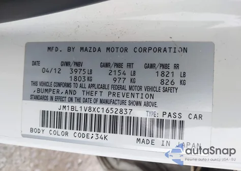 2012 Mazda Mazda3 I Touring from USA, damaged, VIN JM1BL1V8XC1652837